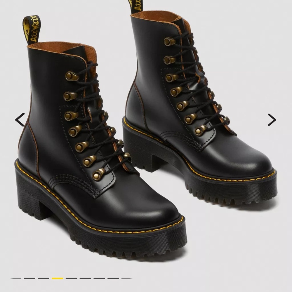 Dr Martens Black Smooth Leather Leona Lace Up Boots